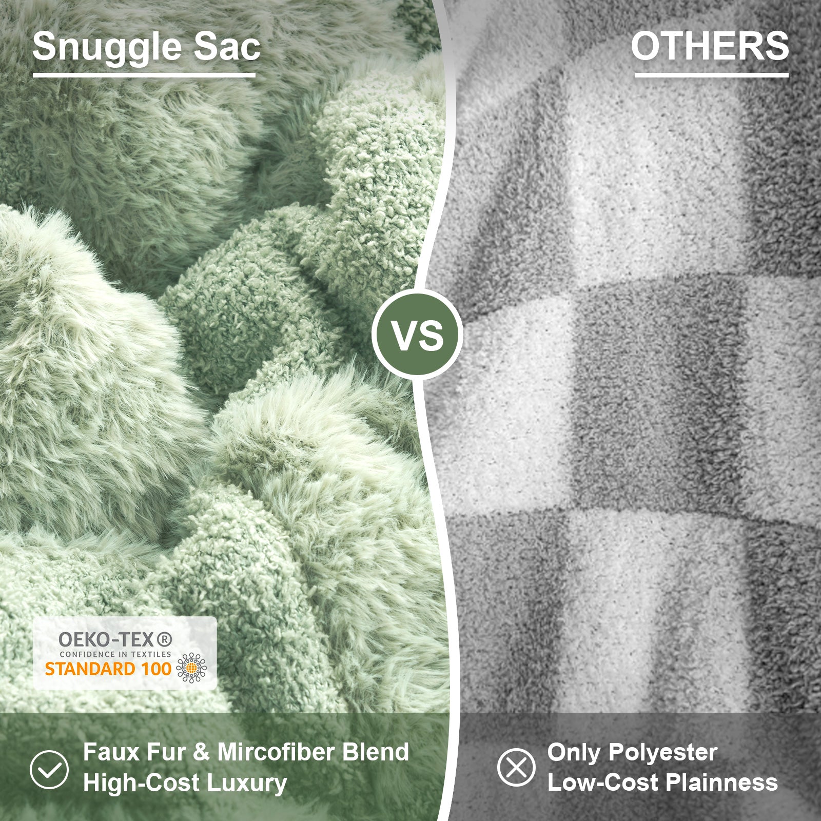 Checkered Faux Fur Microfiber Blanket - #Color_Solid Sage Green