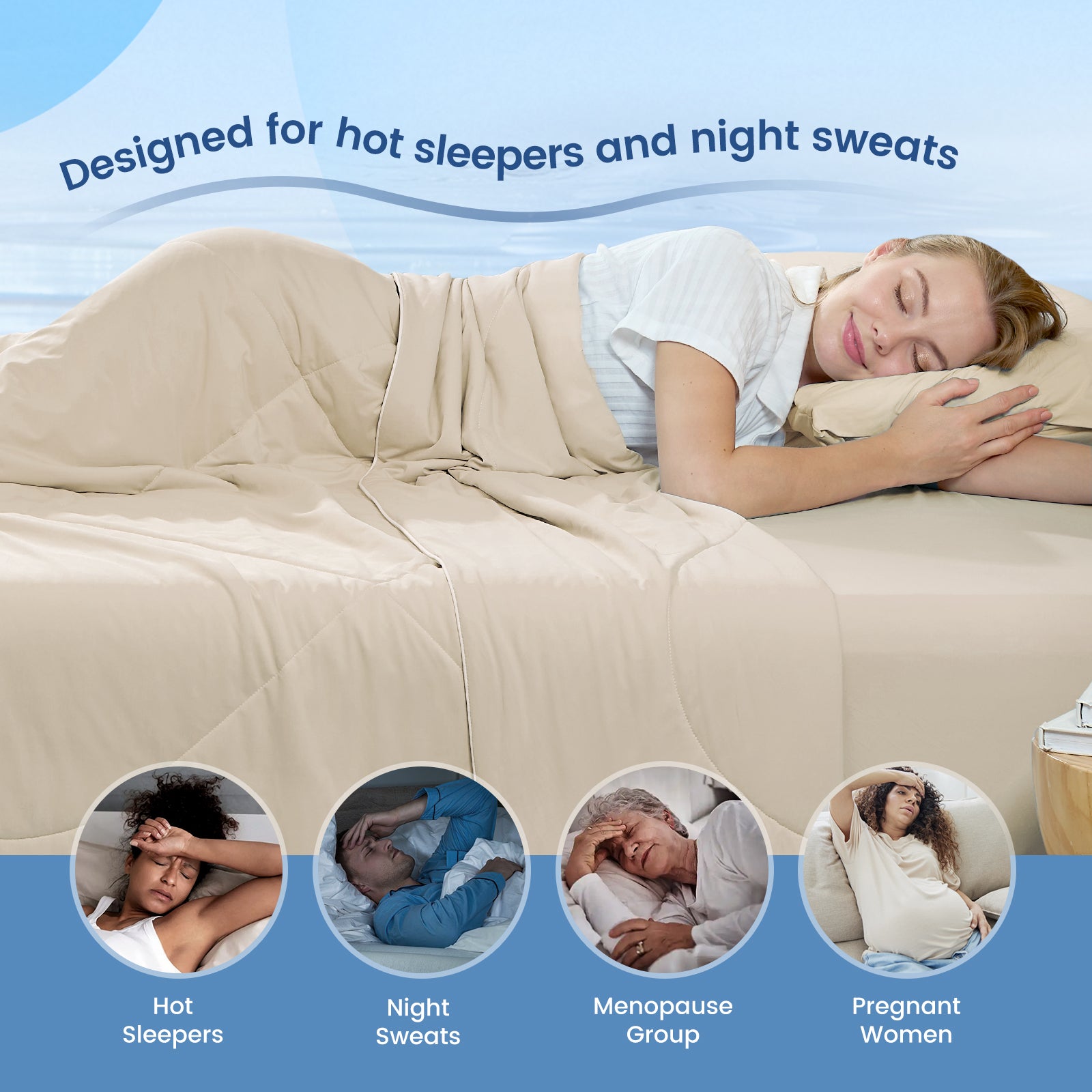 Cozy Bliss khaki cloud-like extra cooling comforter for hot sleepers. #Color_Khaki