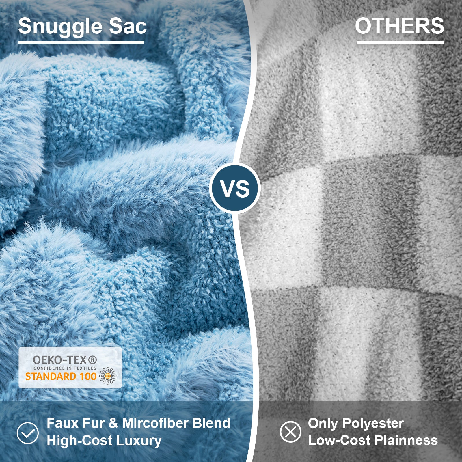 Checkered Faux Fur Microfiber Blanket - #Color_Solid Blue