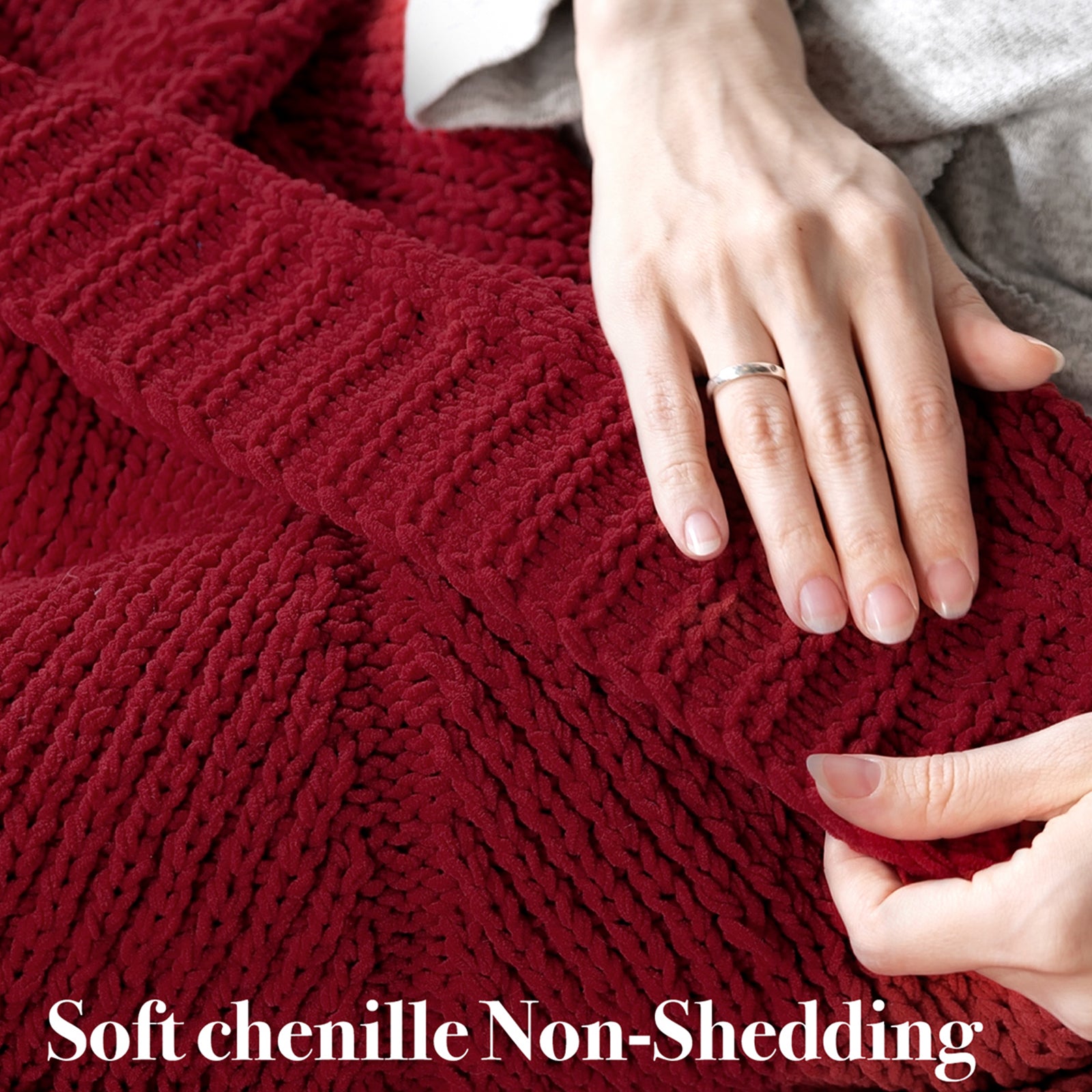 Soft chenille knit throw blanket in Red with non shedding fabric for long lasting comfort #color_Red