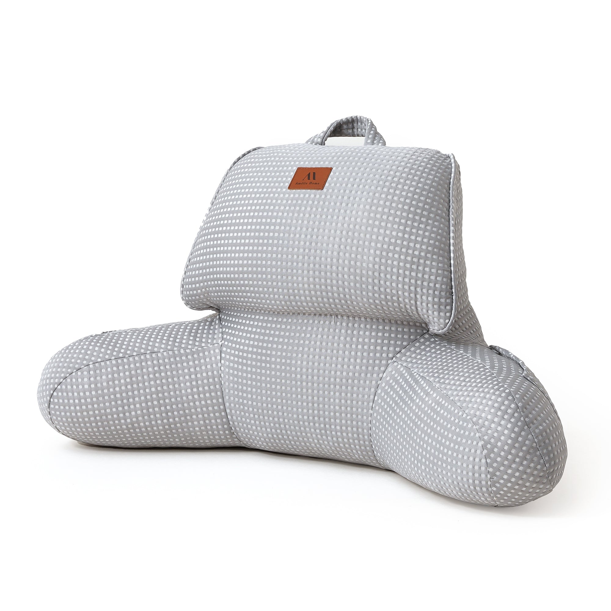 Front view of grey Snuggle Sac backrest pillow on a white background#Color_Grey