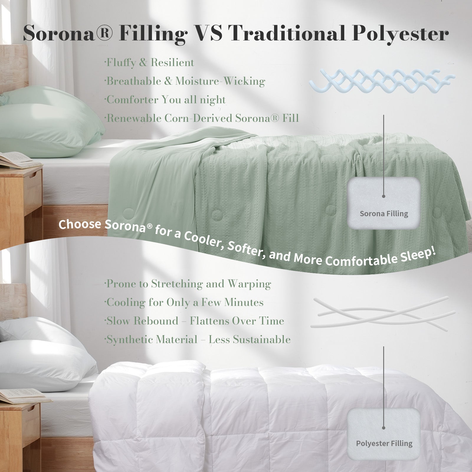 Comparison of Snuggle Sac Sorona Blanket with traditional polyester blankets#color_Sage Green