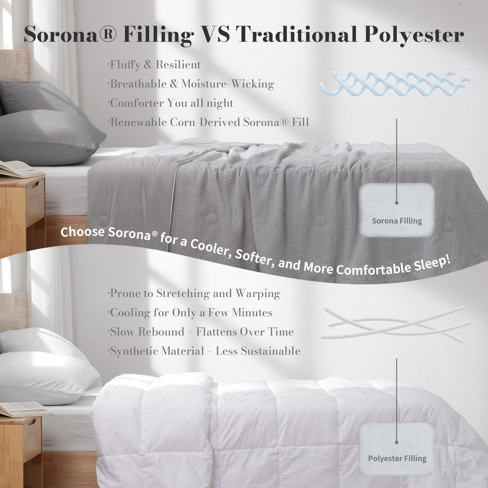 Comparison of Snuggle Sac Sorona Blanket with traditional polyester blankets#color_Grey