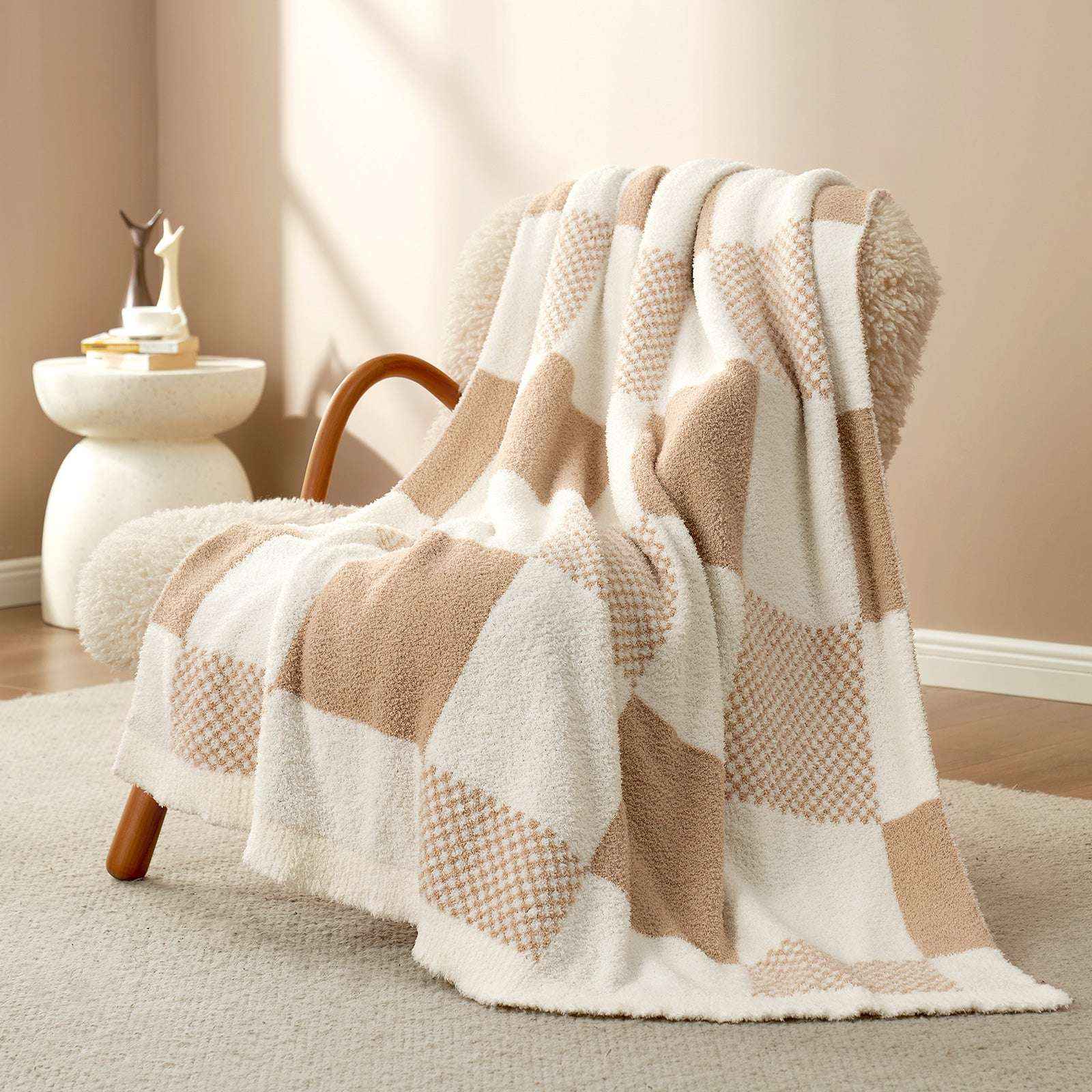 Checkered Throw Blanket - Snuggle Sac -#Color_Beige
