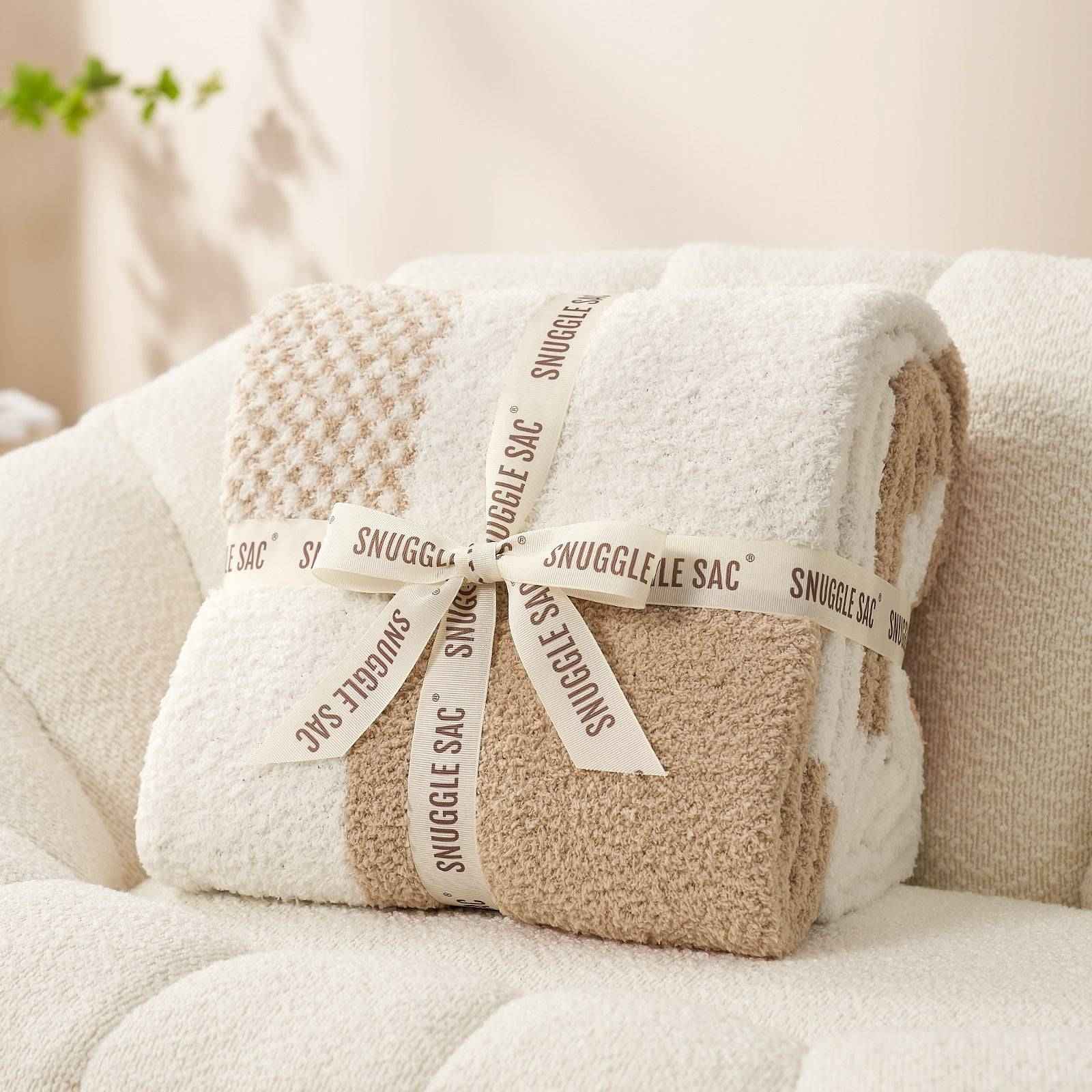 Checkered Throw Blanket - Snuggle Sac -#Color_Beige