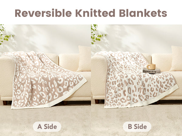SnugCozy Reversible Leopard Feather Yarn Throw Blanket