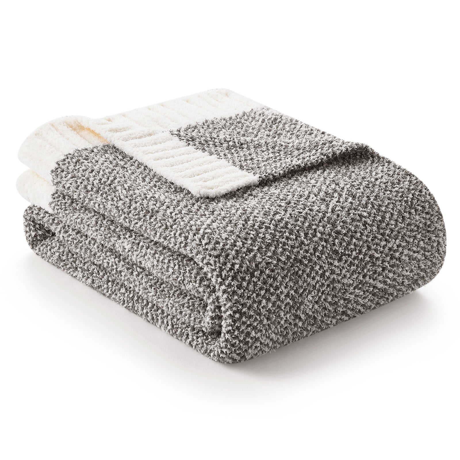 Folded gray and white blanket on a white background #color_Dark Grey