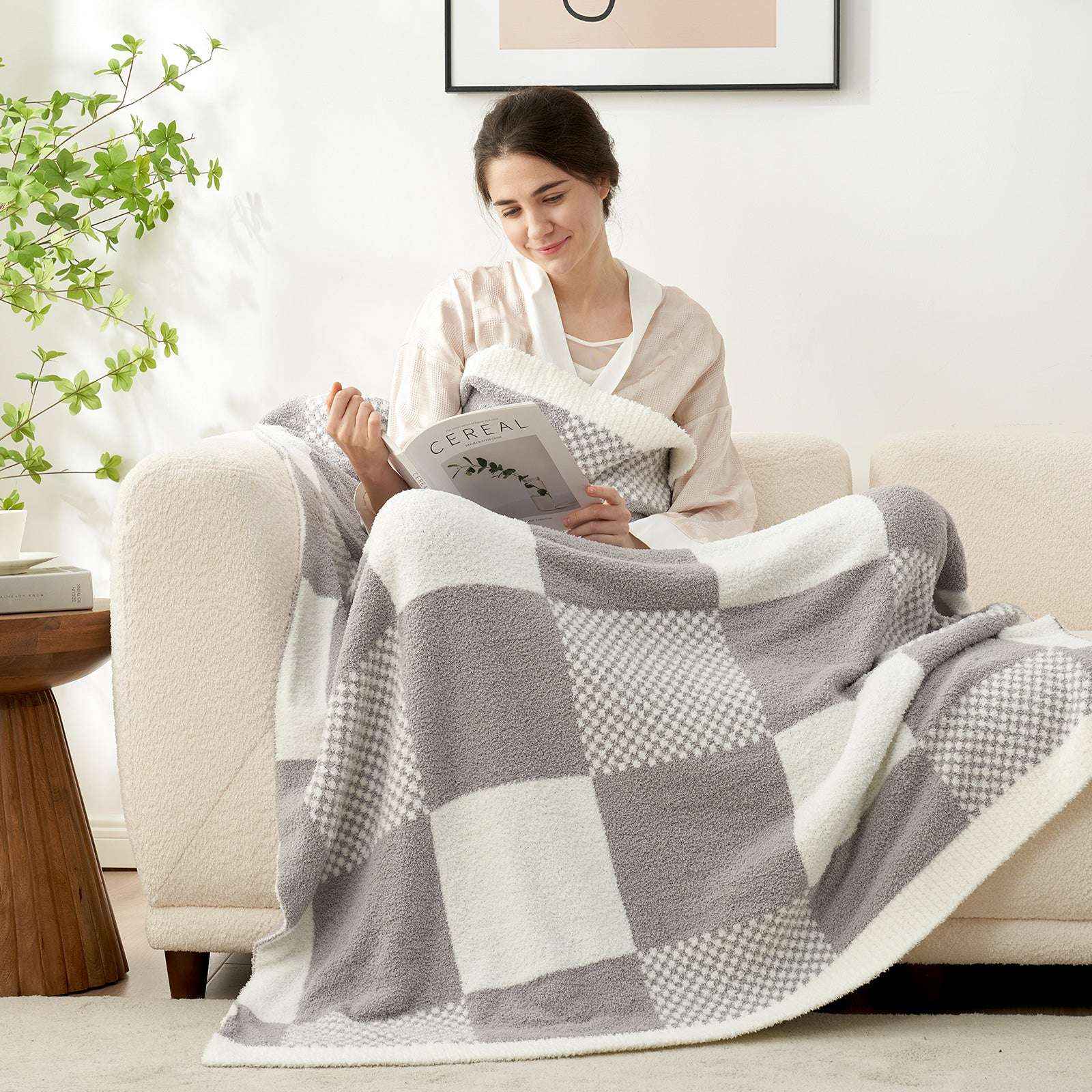 Checkered Throw Blanket - Snuggle Sac -#Color_Grey