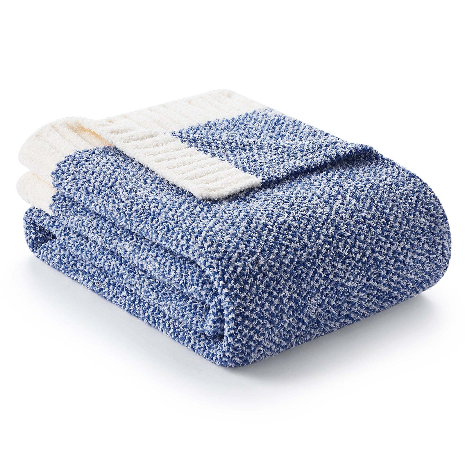 Folded blue and white blanket on a white background #color_Heather Royal Blue