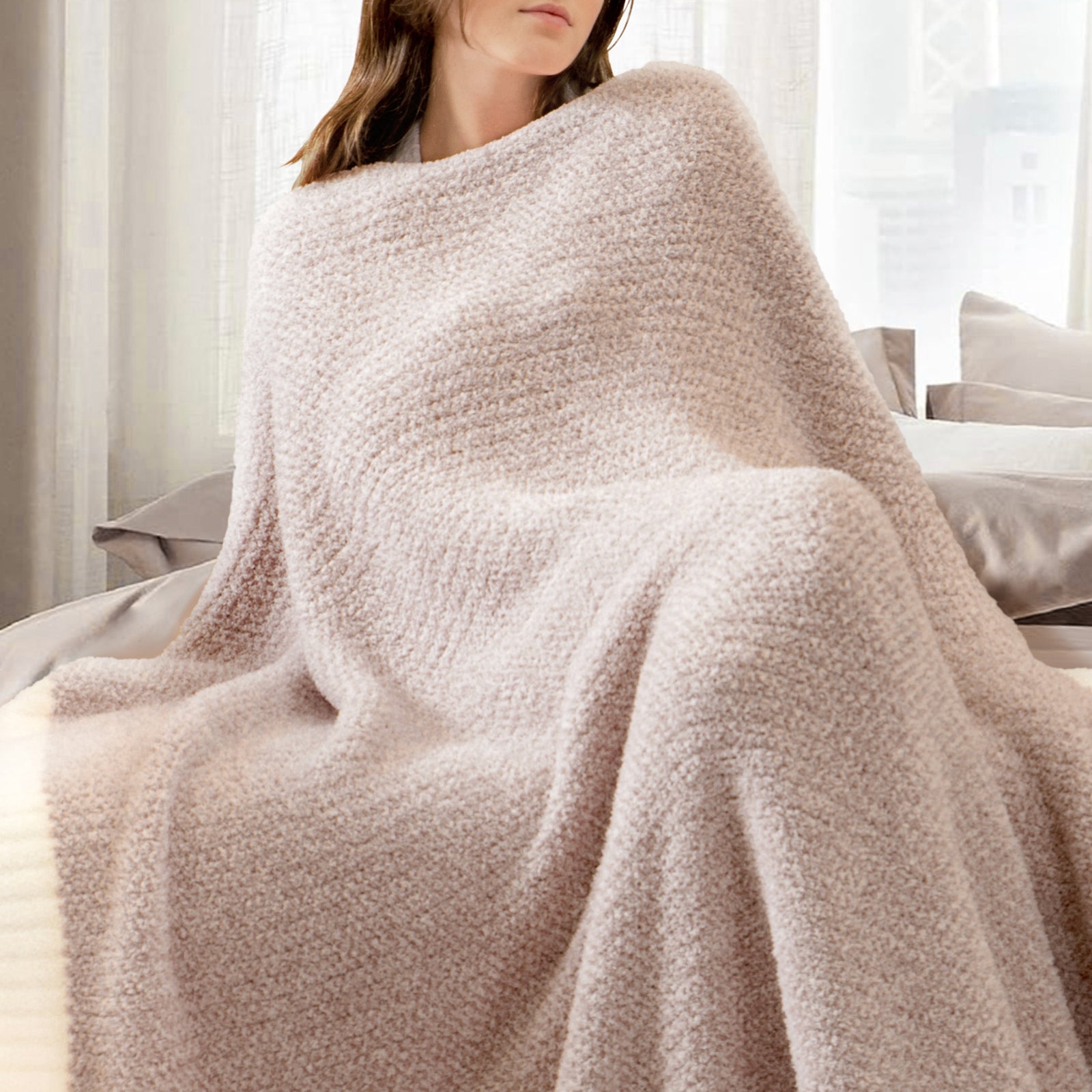 SnugCozy Essential Heather Feather Yarn Throw Blanket