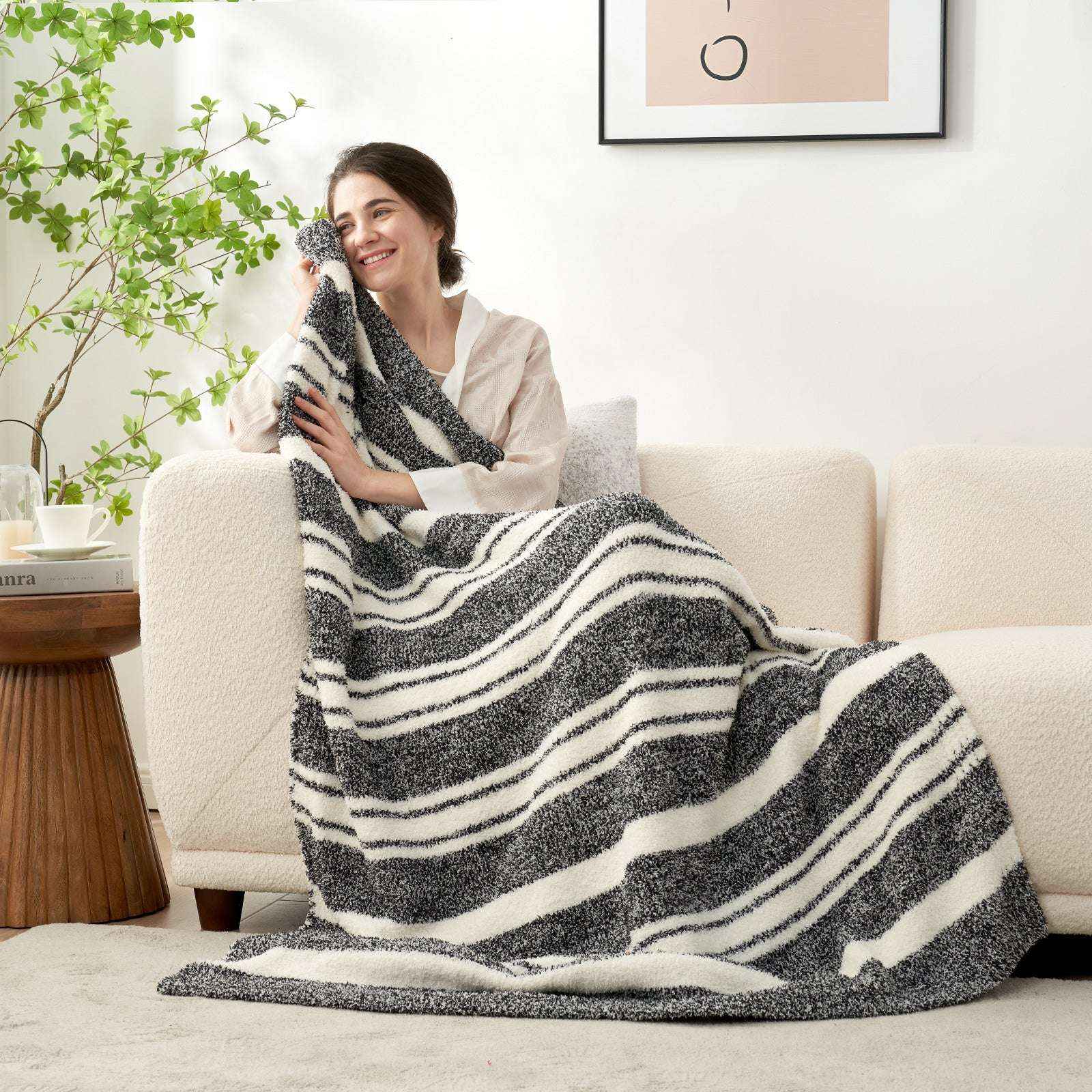 Stripe Throw Blanket - Snuggle Sac-#Color_Black