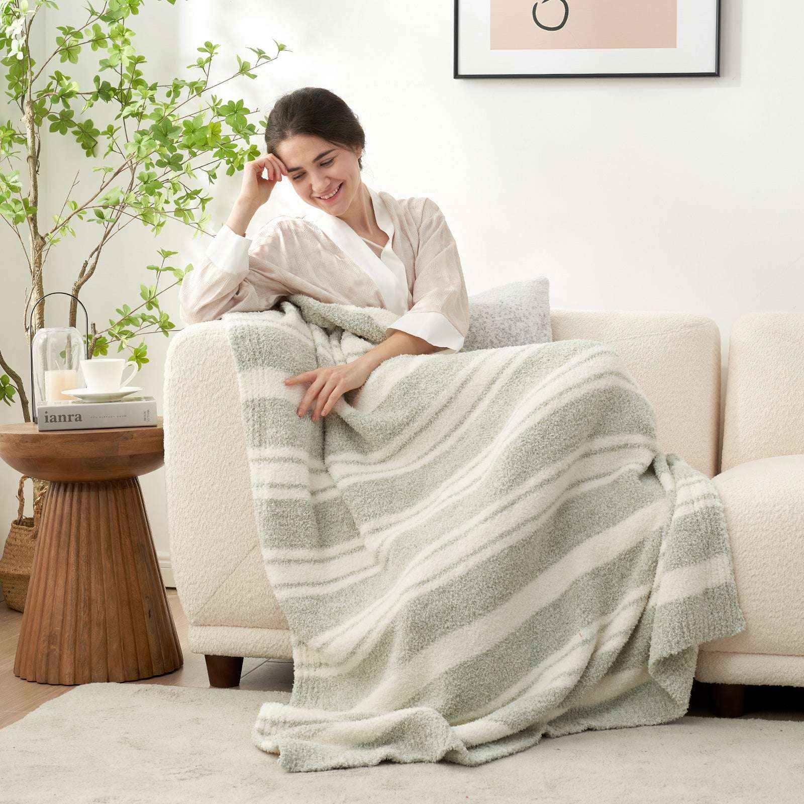 Stripe Throw Blanket - Snuggle Sac-#Color_Sage Green