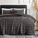 Snuggle Sac Winter Striped Flannel Fleece Comforter Set in dark grey on bed#color_Dark Grey