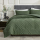 Snuggle SacAll-Season Jacquard Windowpane Comforter Set in beige on bed in a bedroom with plants and furnitures#Color_Oliver_Green