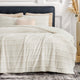 Snuggle Sac Winter Striped Flannel Fleece Comforter Set in ivory on bed#color_Ivory