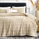 Snuggle Sac Winter Striped Flannel Fleece Comforter Set in beige on bed#color_Beige