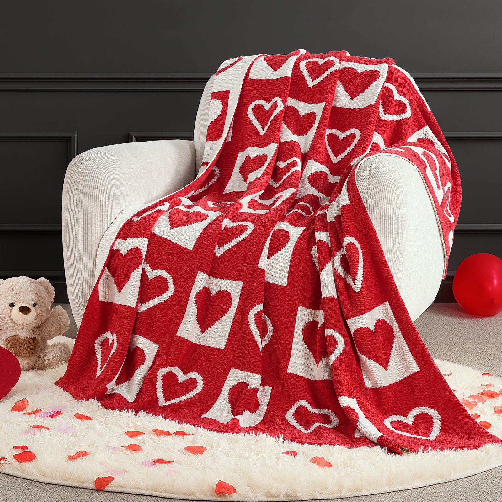 SnugCozy Valentine Love Jacquard Chenille Knit Throw Blanket