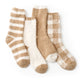 Women checkered and striped socks 4 pairs in Beige front view showcasing cozy fuzzy fabric and assorted styles #color_Beige