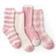 Women checkered and striped socks 4 pairs in Pink front view showcasing cozy fuzzy fabric and assorted styles #color_Pink