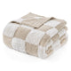 Folded UltraCozy Checkered Feather Yarn Knit Throw Blanket#Color_Beige White