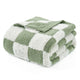 Folded UltraCozy Checkered Feather Yarn Knit Throw Blanket#Color_Sage Green White