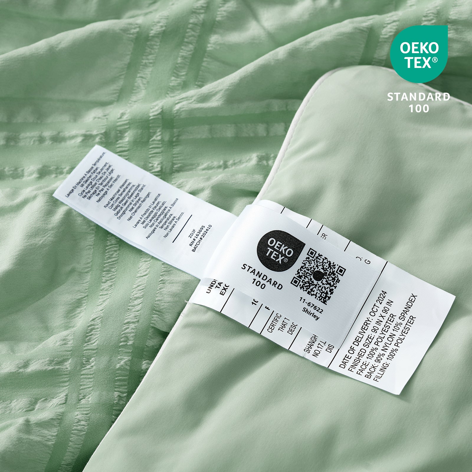 Close up of OEKO TEX Certiificate#color_Sage Green