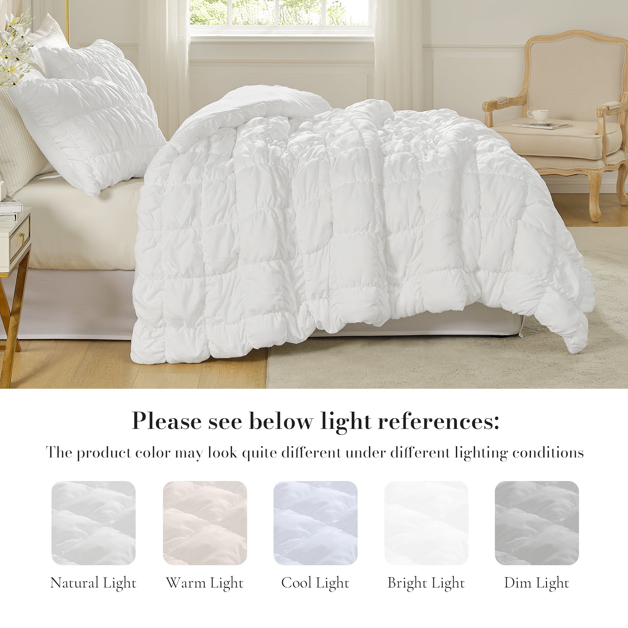  Snuggle Sac All-Season Bubble Comforter Set with different light references#color_Ivory