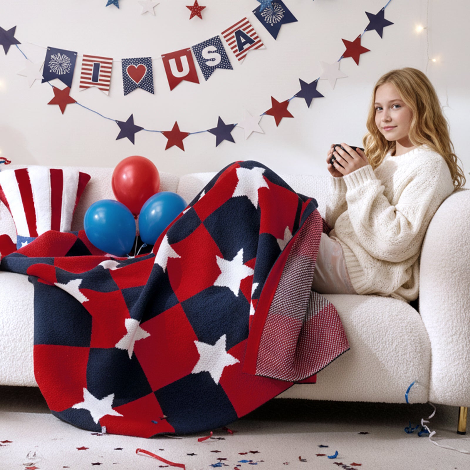 SnugCozy Independent Day Chenille Knit Throw Blanket