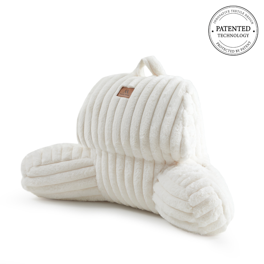 SnugCozy Striped Faux Fur Backrest Reading Pillow - Ivory