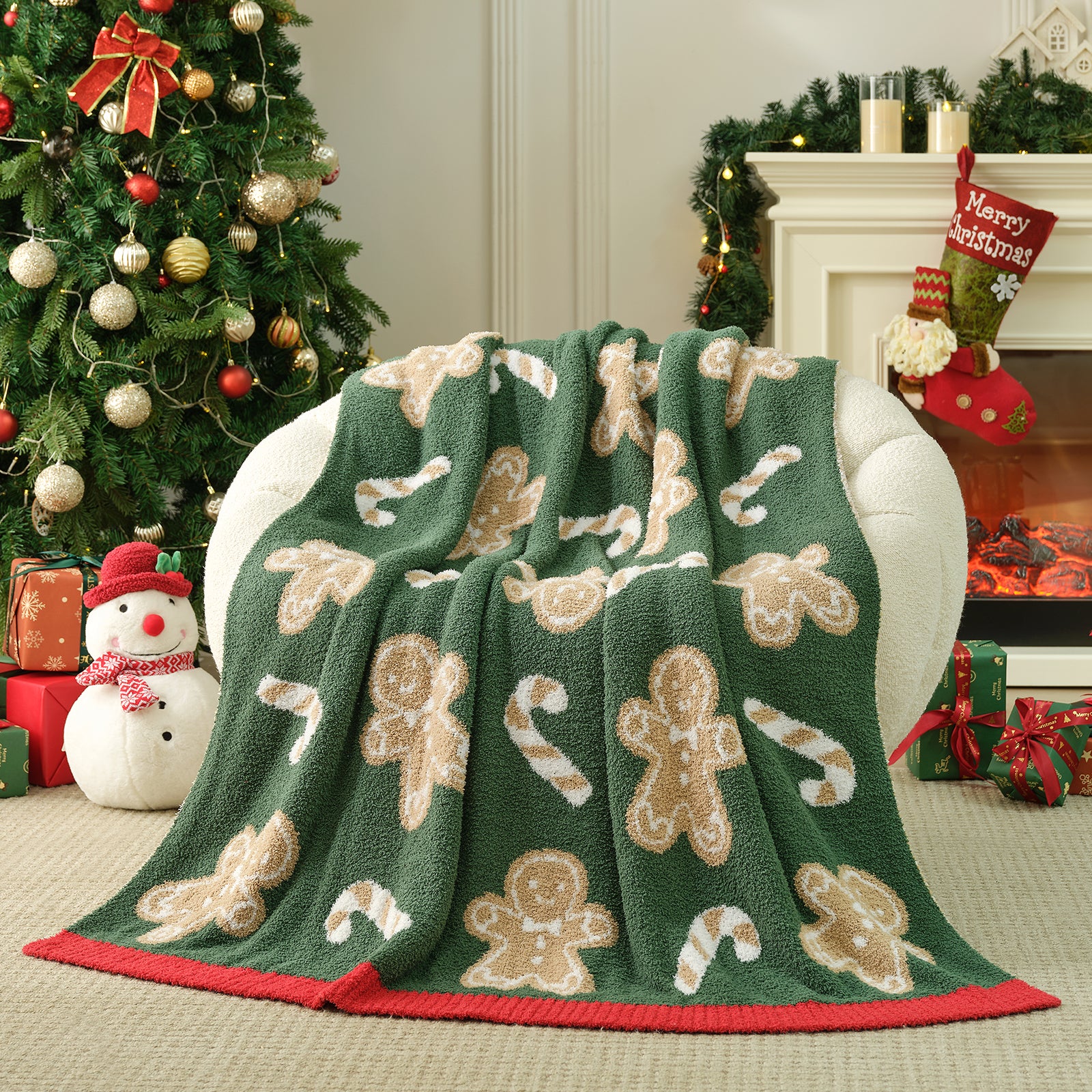 Christmas Green Gingerbread Man Throw Blanket