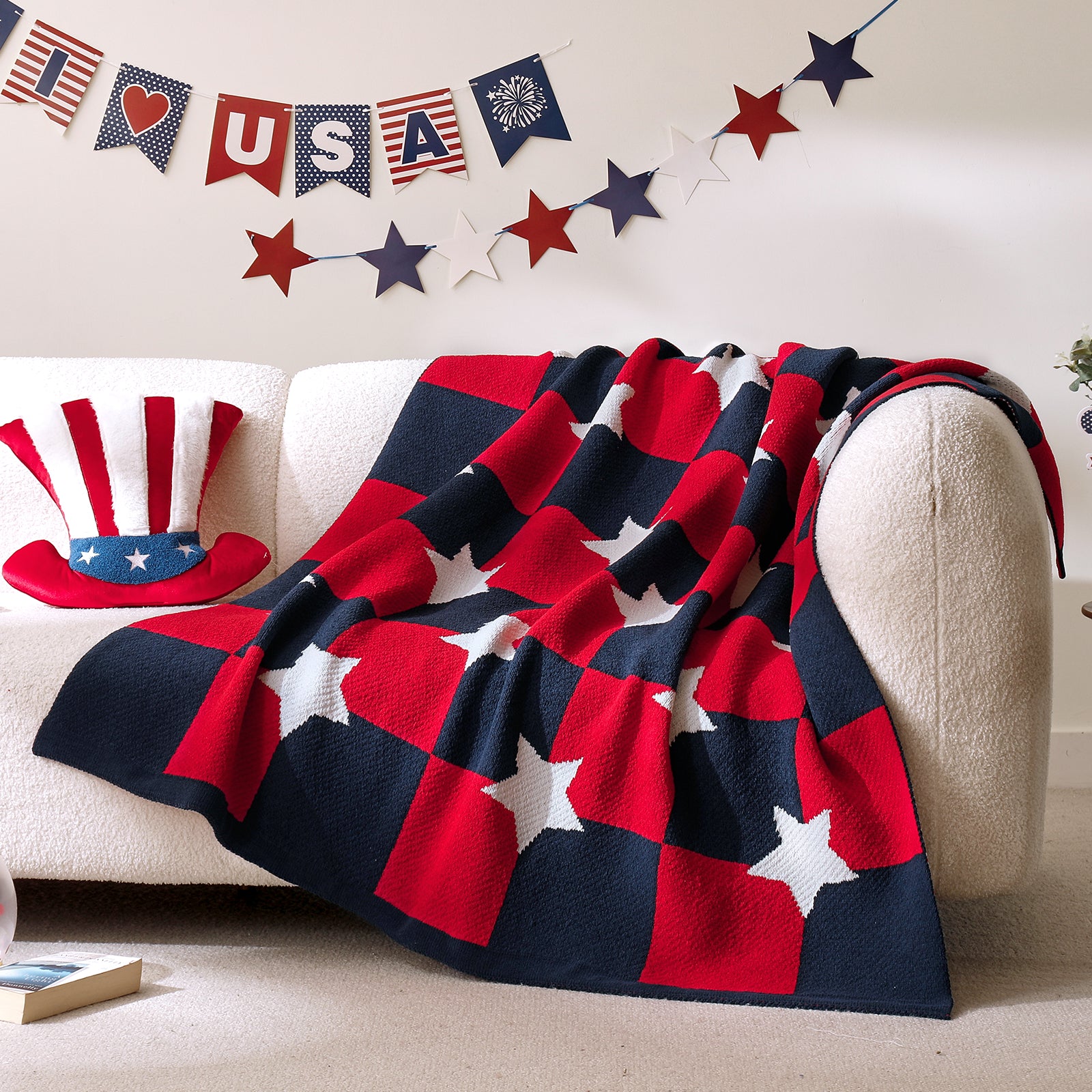 SnugCozy Independent Day Chenille Knit Throw Blanket