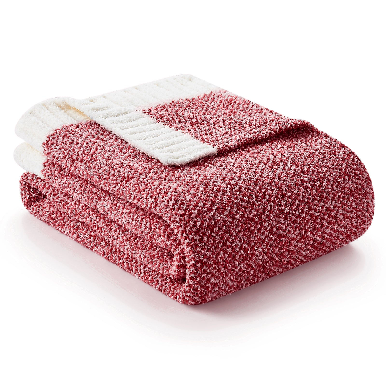 Folded pink and white blanket on a white background  #color_Heather Red