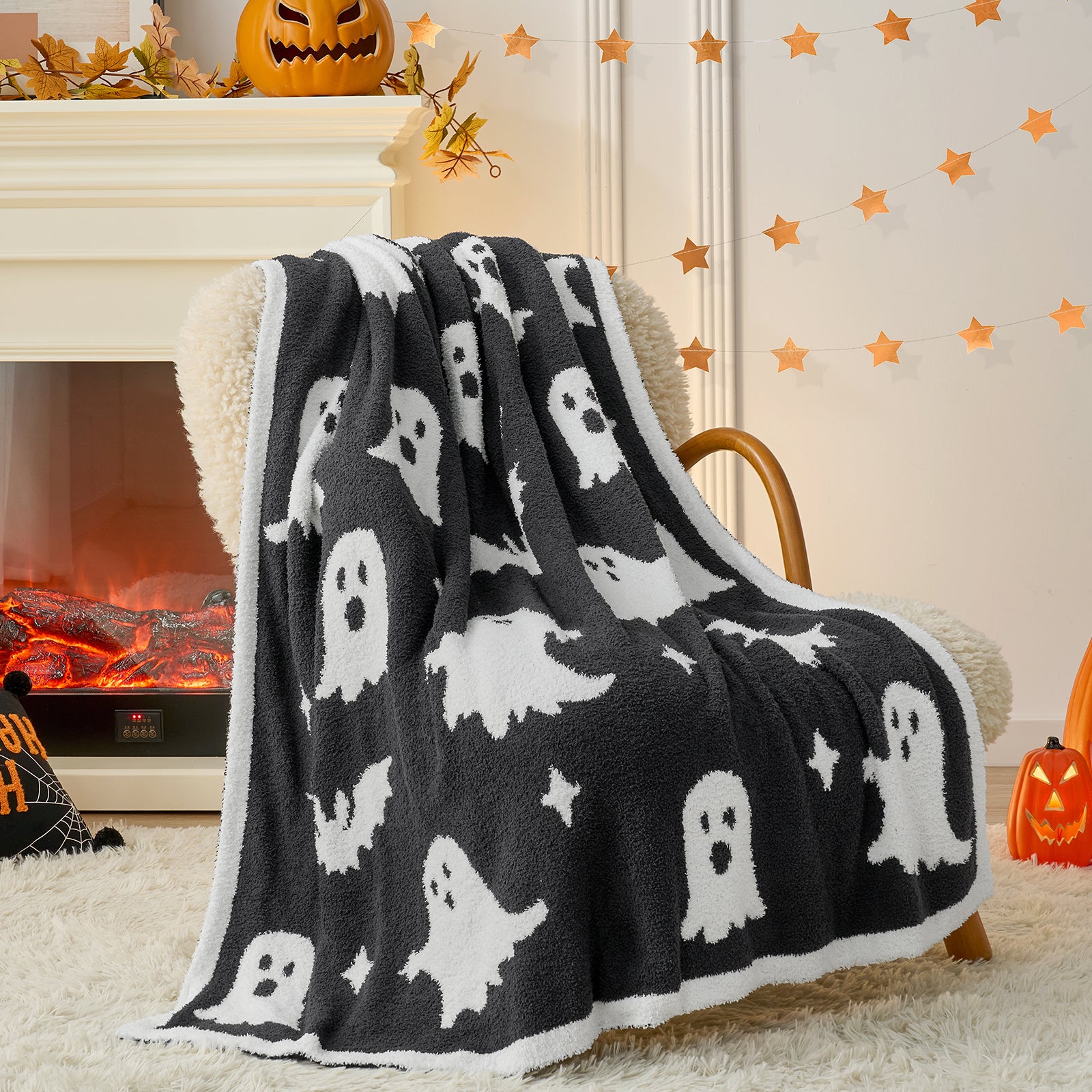 Reversible black ghost Throw Blanket