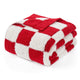 Folded UltraCozy Checkered Feather Yarn Knit Throw Blanket#Color_Red/Cream