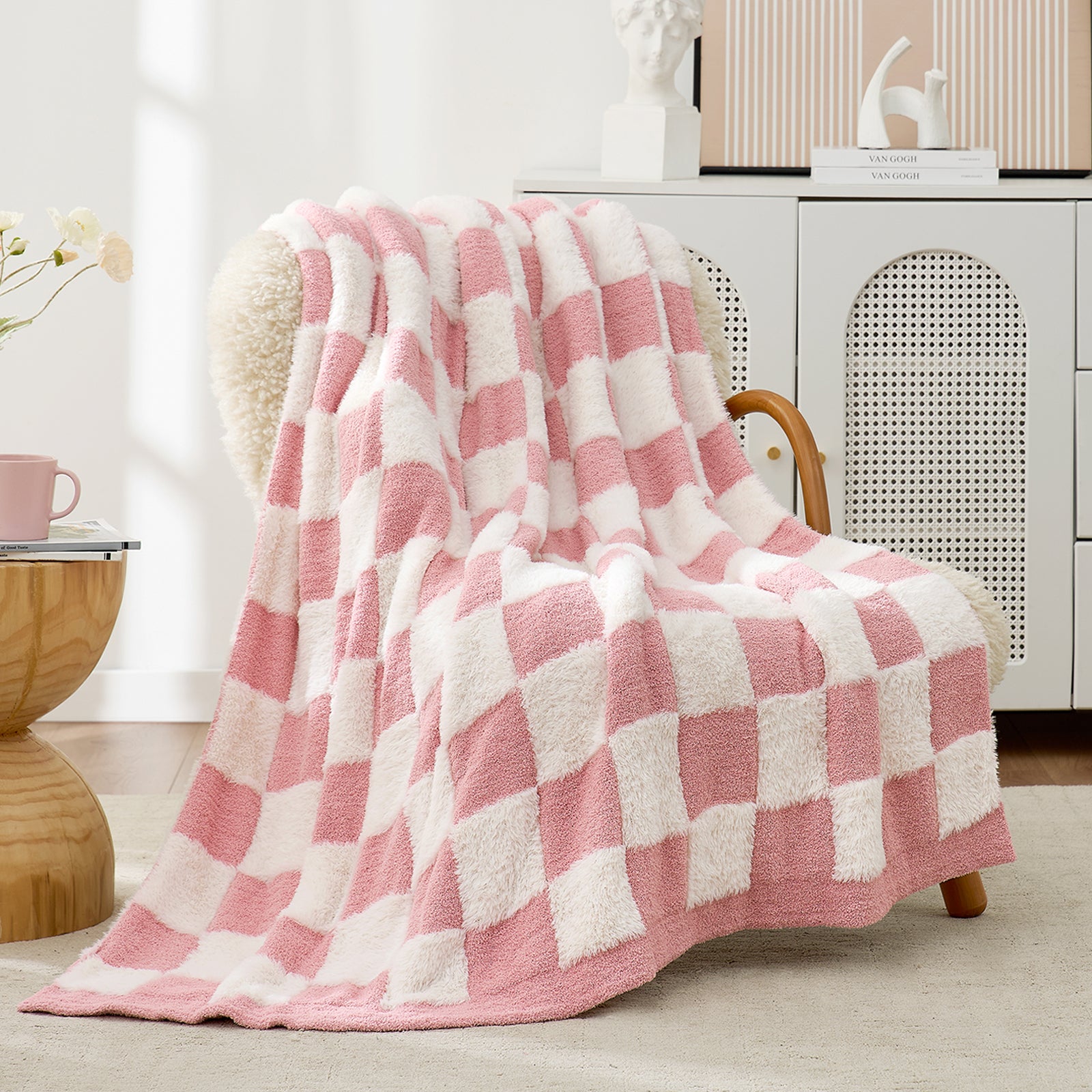 Snuggle Sac Fall Checkered Throw Blanket Faux Fur Microfiber