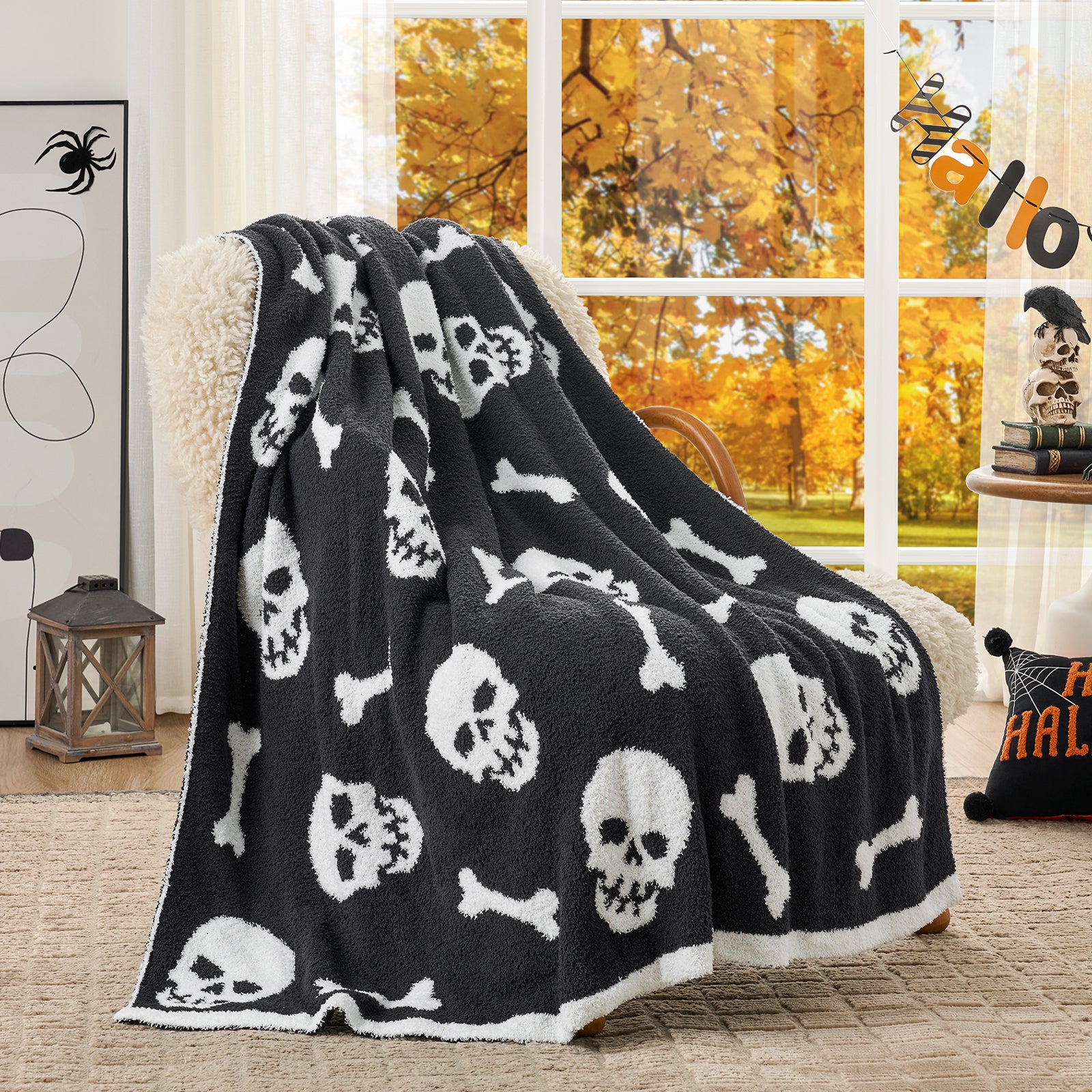 Halloween Skull Bones Throw Blanket