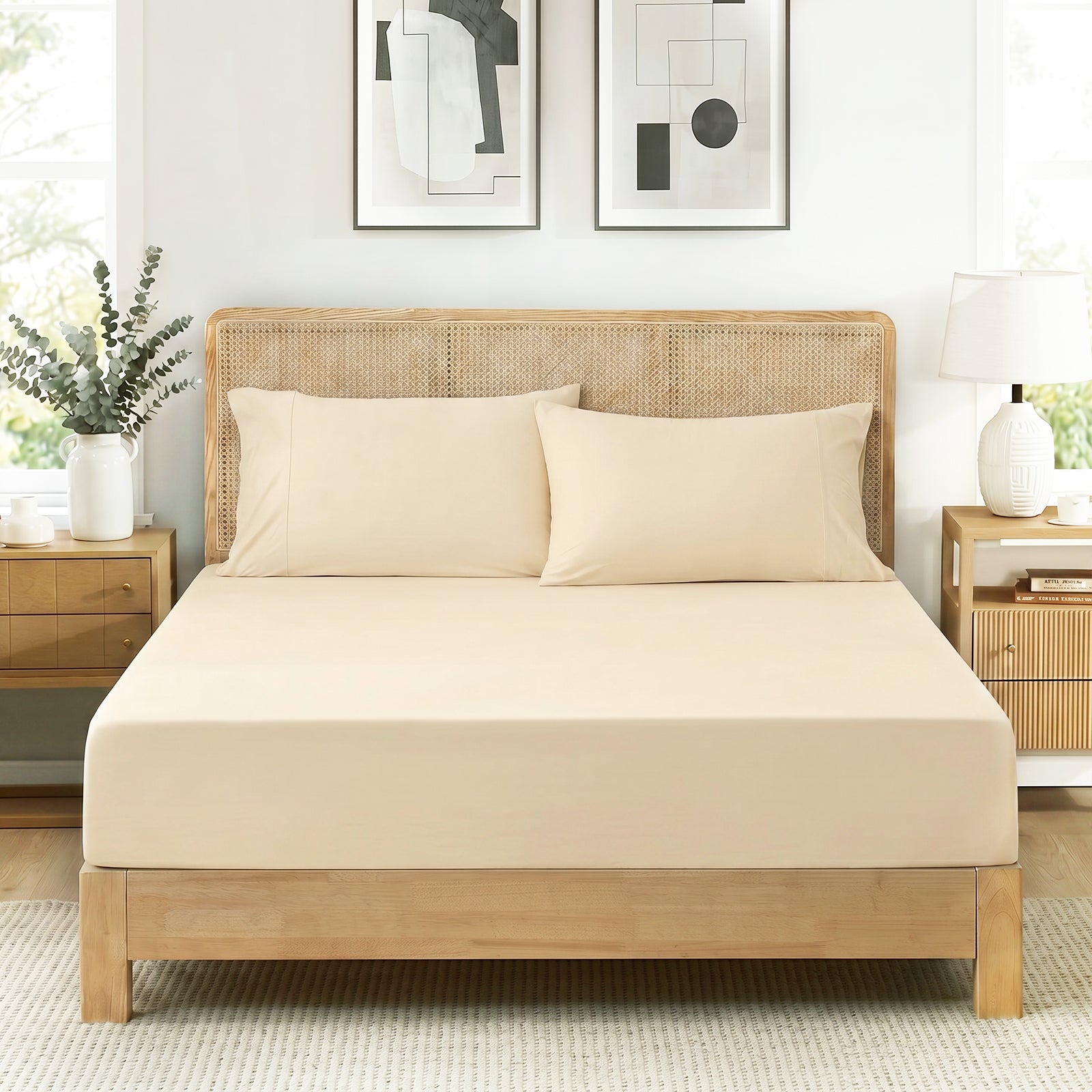 Khaki Snuggle Sac sheet set in front view.#color_Khaki