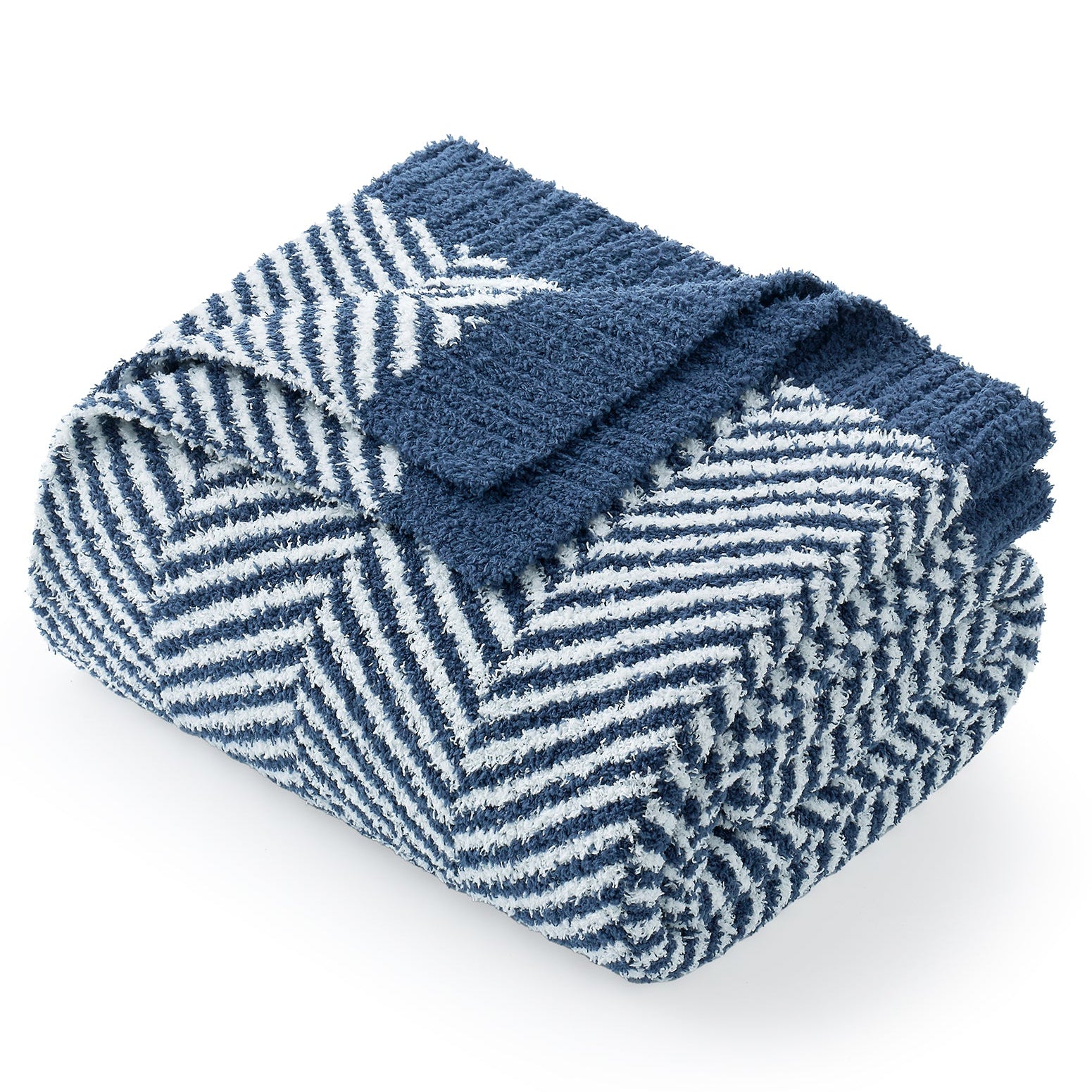 SnugCozy Herringbone Feather Yarn Knit Throw Blanket