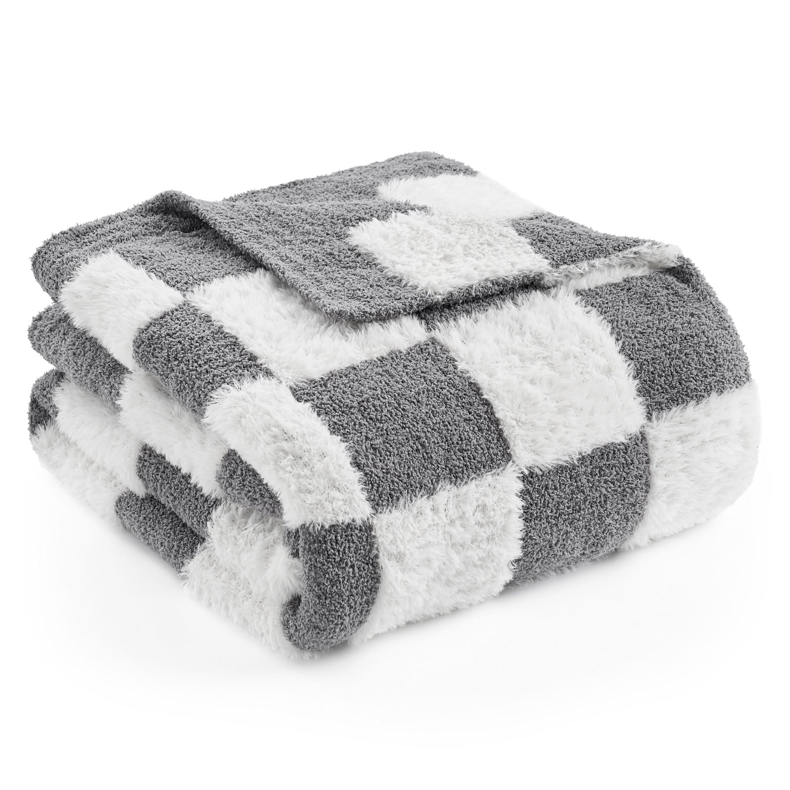 Checkered Faux Fur Microfiber Blanket