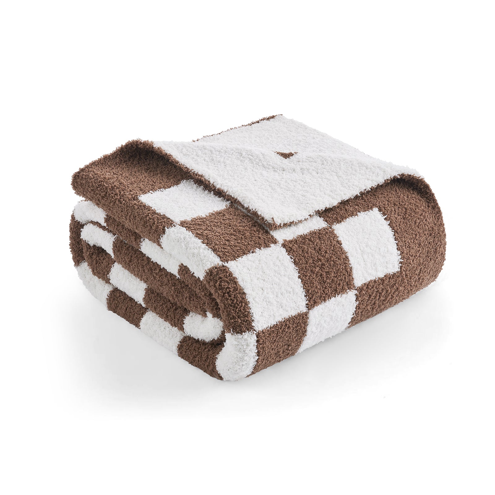 Checkered brown and white blanket on a white background #color_Checkered Brown