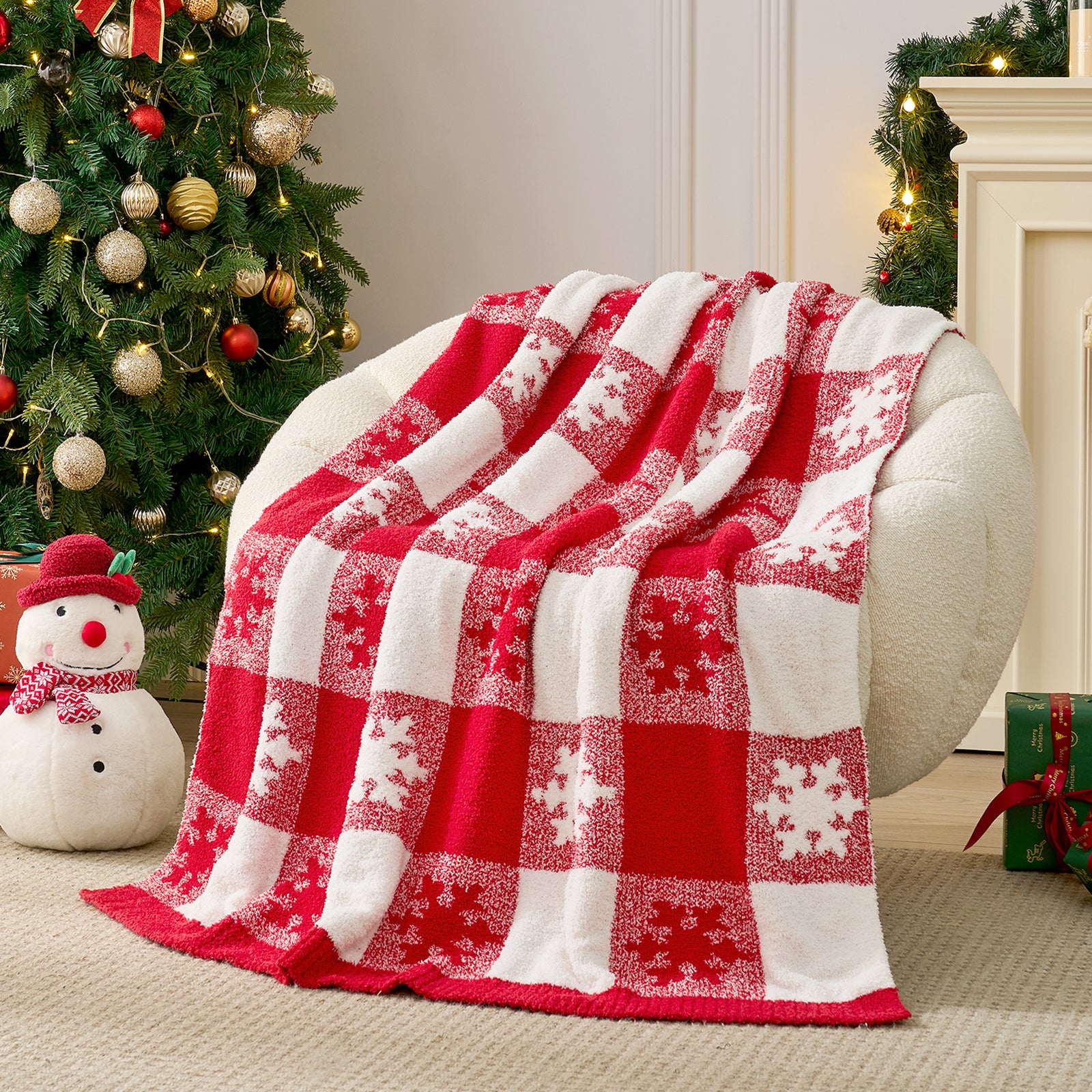 Snowflake Checkered Christmas Throw Blanket