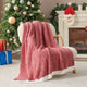 Red textured blanket draped over a chair in a festive living room with a Christmas tree and fireplace.#color_Heather Red