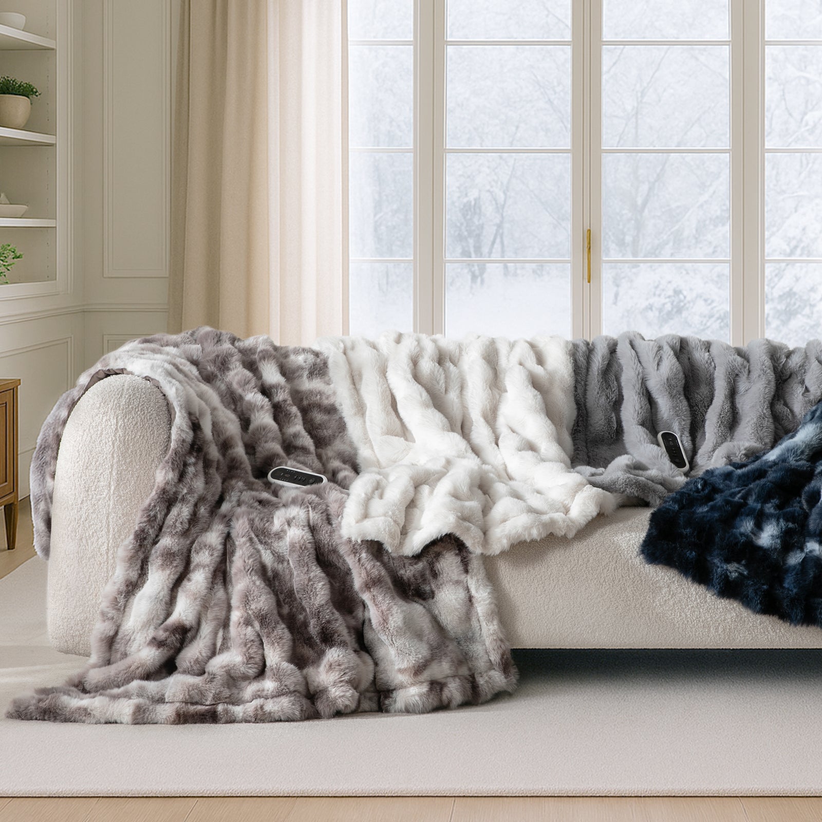 SnugCozy Bubble Faux Fur Electric Blanket - Cream White