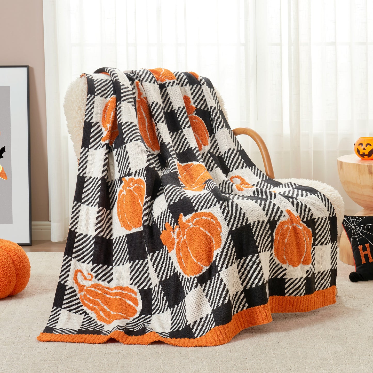 Halloween Checkered Bat Blanket-Throw 50"x60"