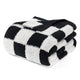Folded UltraCozy Checkered Feather Yarn Knit Throw Blanket#Color_Black White