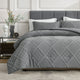 Snuggle Sac All-Season Jacquard Windowpane Comforter Set in Daek Grey on bed in a bedroom with plants and furnitures#color_Dark Grey