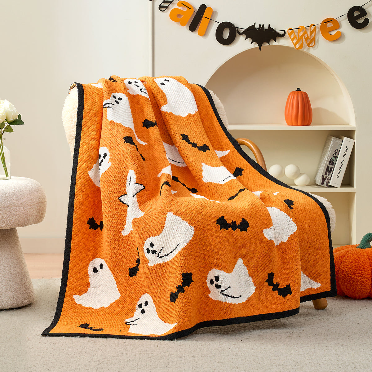 Reversible Halloween Ghost Chenille Blanket