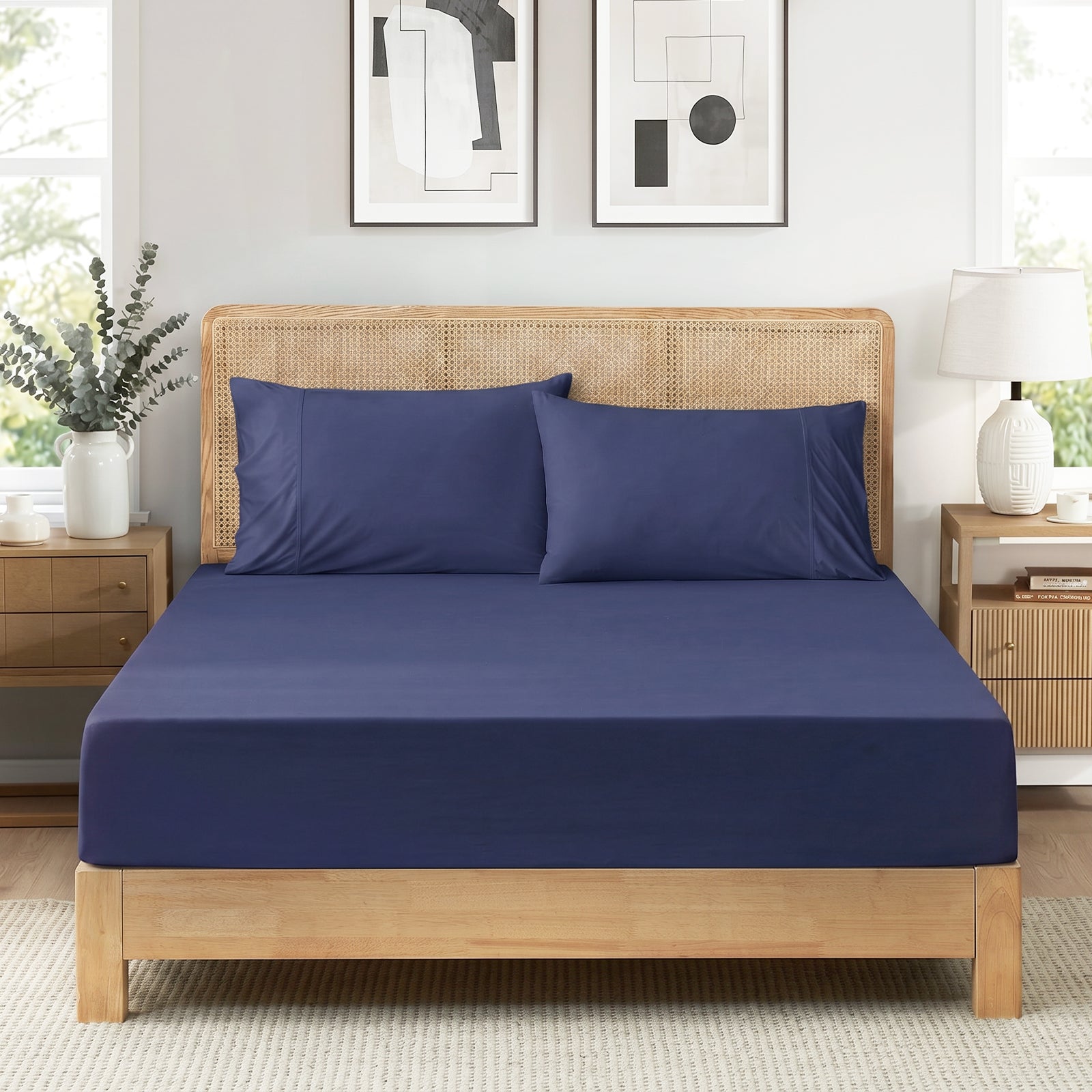 Dark Blue Snuggle Sac sheet set in front view.#color_Dark Blue