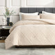 Snuggle Sac All-Season Jacquard Windowpane Comforter Set in beige on bed in a bedroom with plants and furnitures#color_Beige