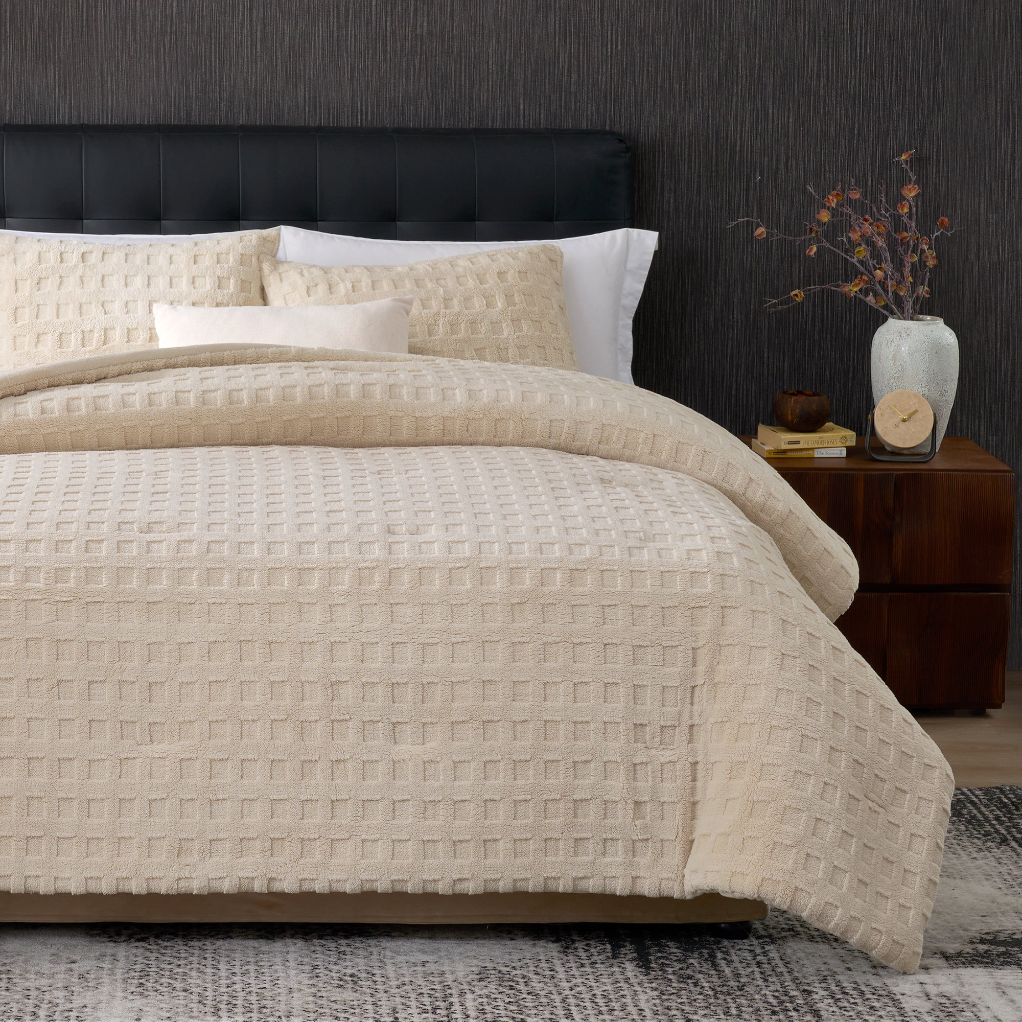 Snuggle Sac Winter Jacquard Cuddle Soft Waffle Comforter Set in khaki on bed##color_Khaki